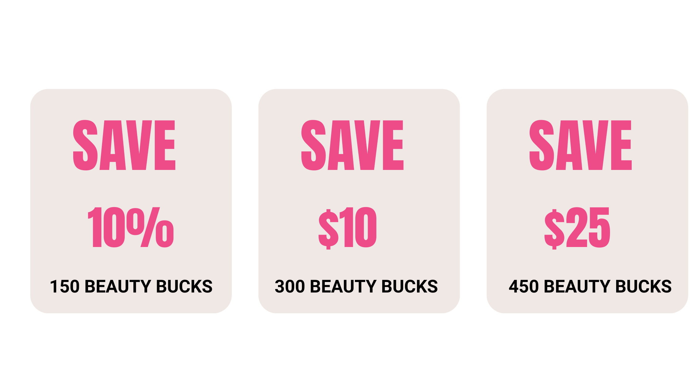 discounts on page pink words over light pink boxes